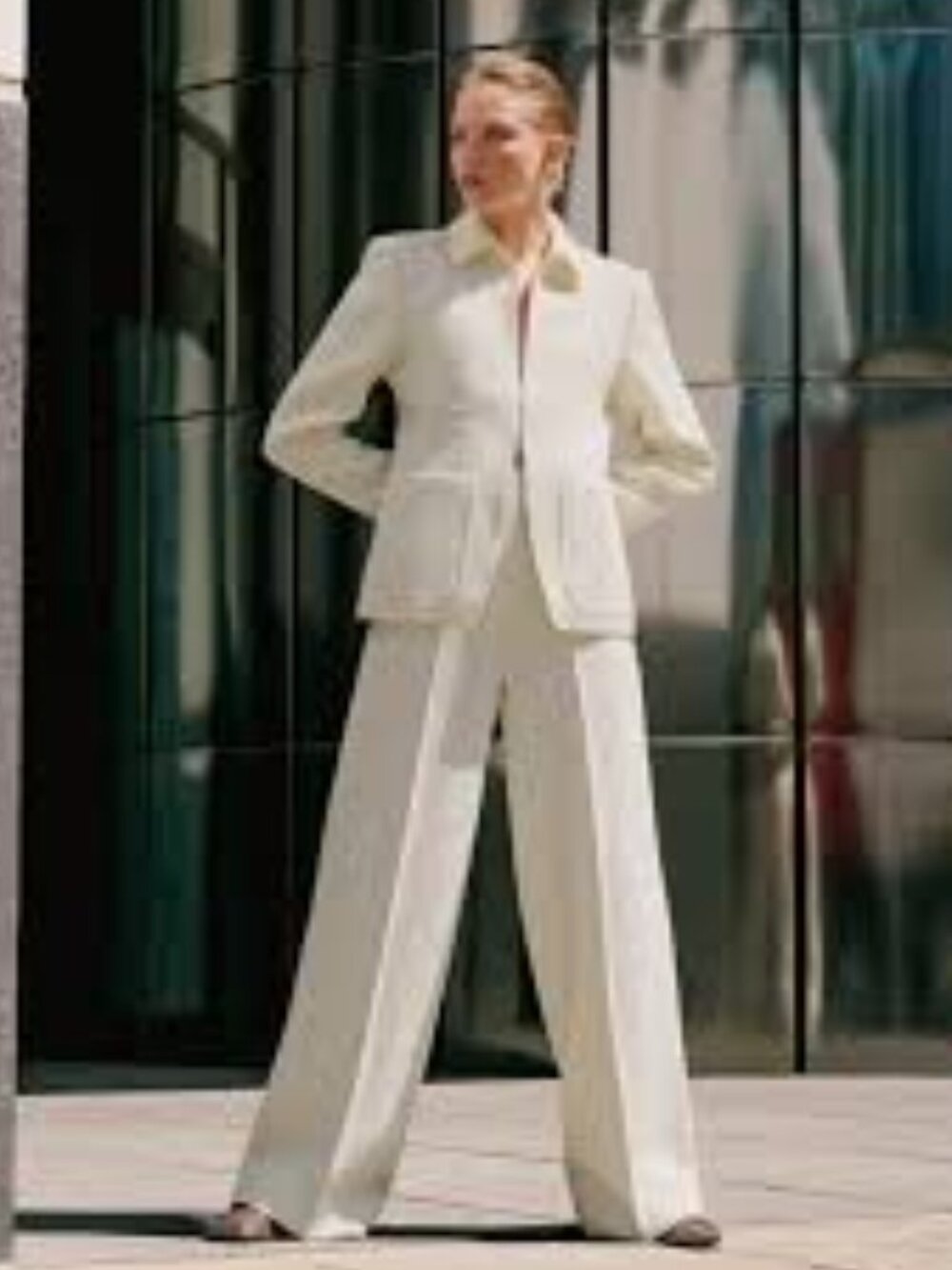 NWT ME+EM  Ivory Contoured Layering Jacket + Wide-Leg Pants, Cream - Size 8